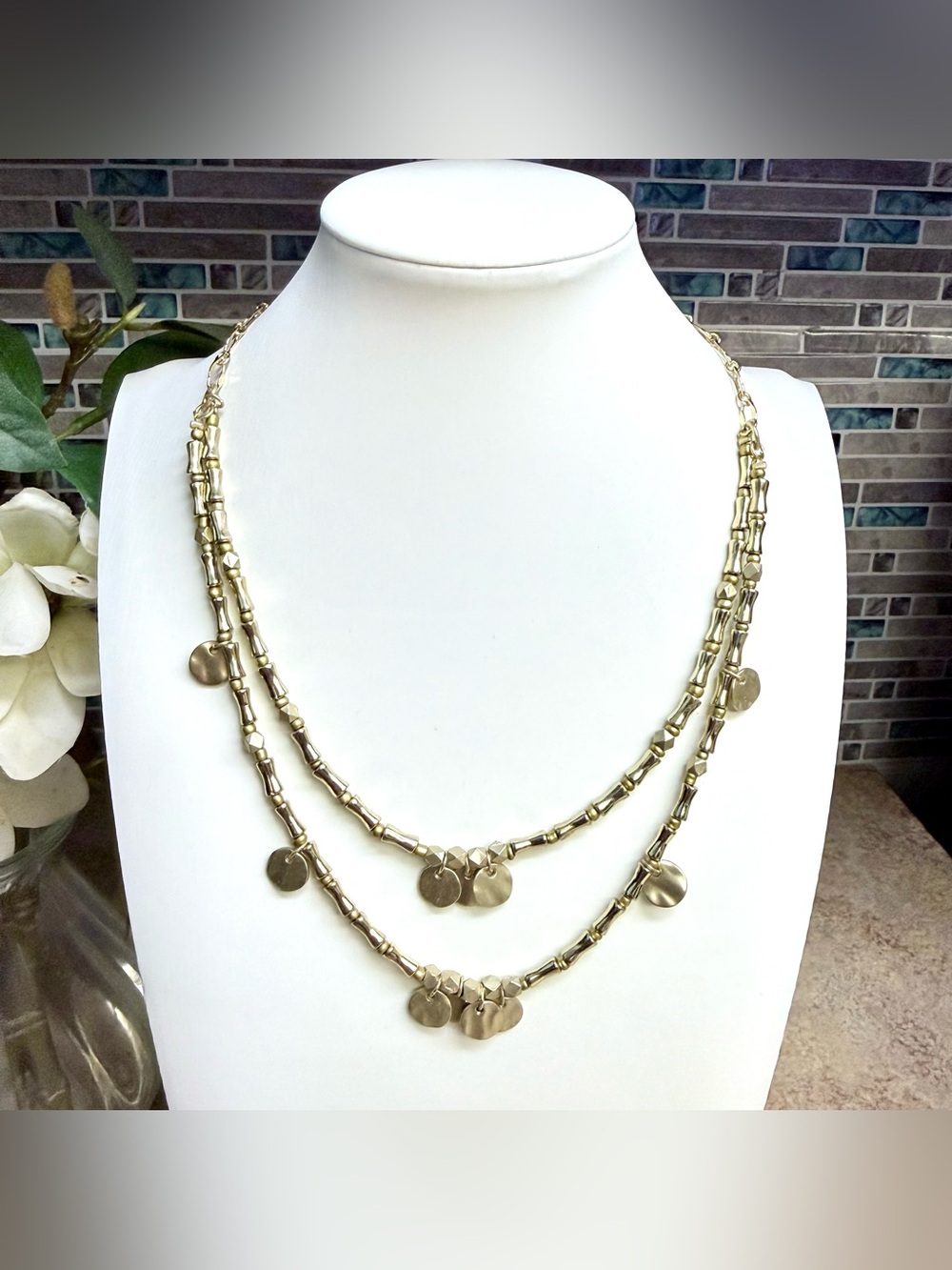 Chico's Double Strand Coin Charm Necklace